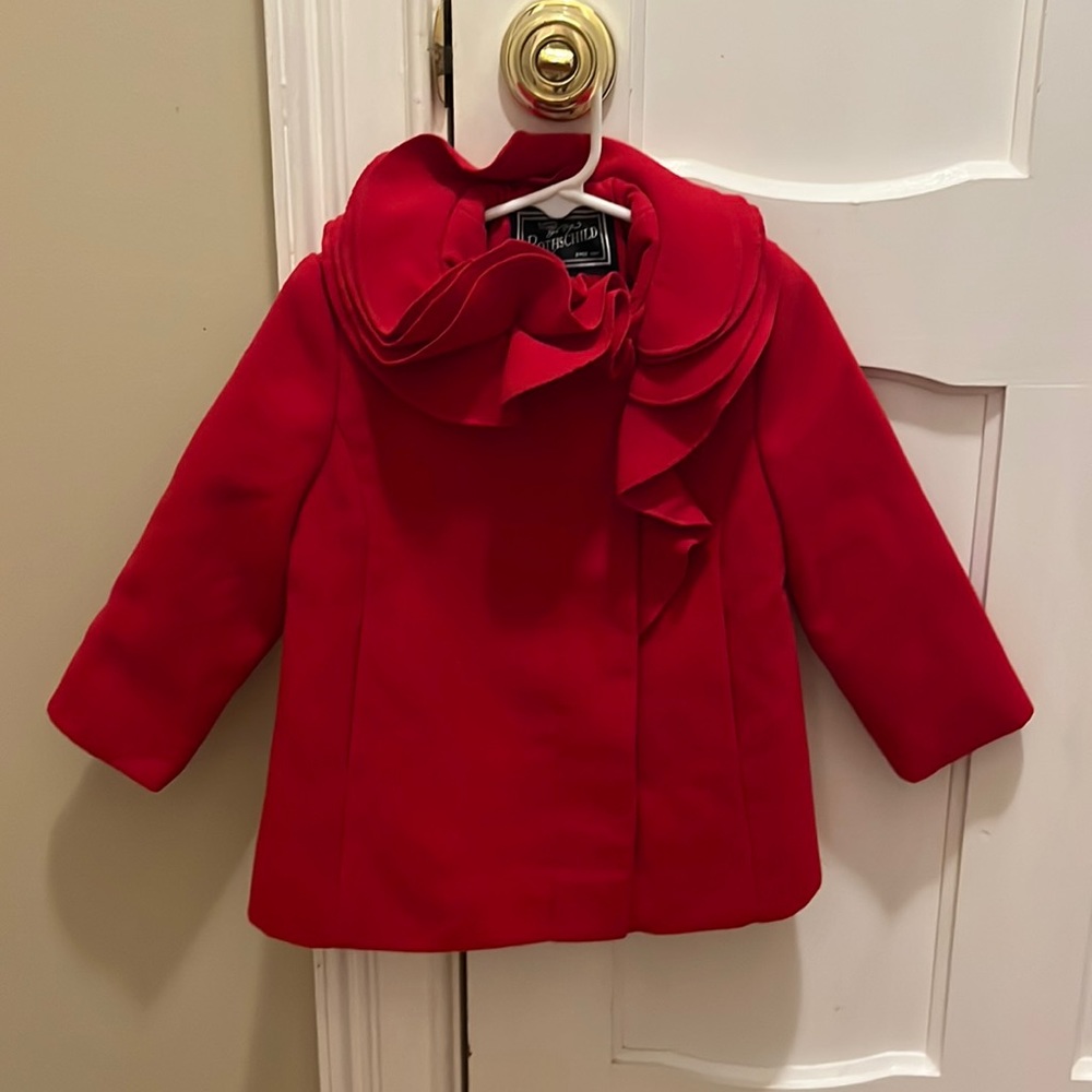 Rothschild girls Ruffle Trim Red Coat. Size 2T